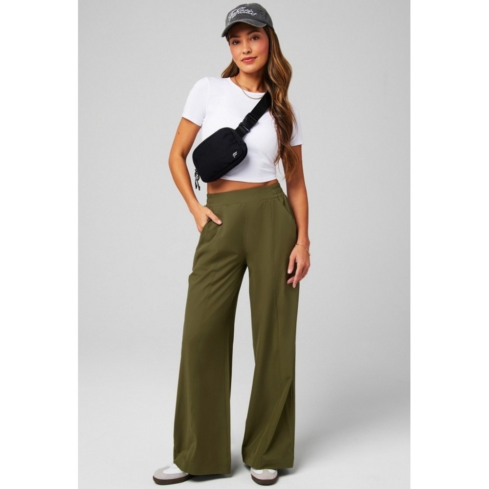 NWT Fabletics Downtown Wide Leg Pants XL Olive Green High Rise Athletic Casual
